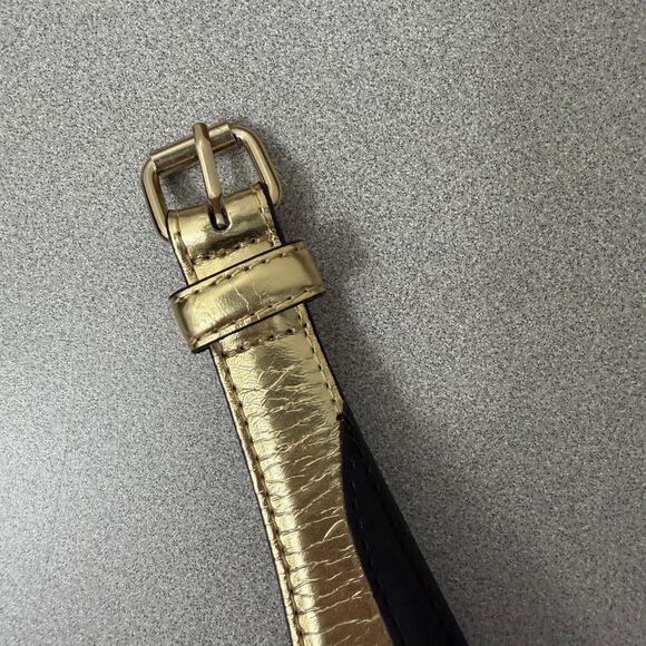 BCBG Max Azria Belt Womens Small Gold Buckle Black Metallic Vegan - Picture 2 of 8